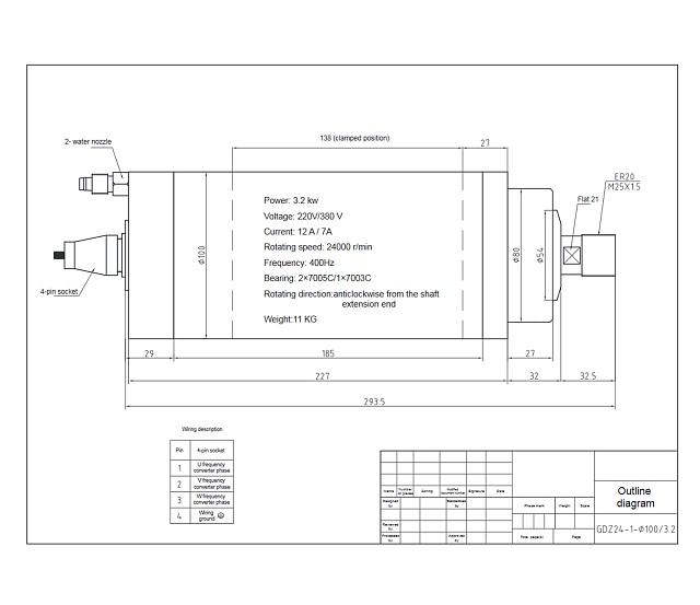 Шпиндель HQD GDZ-24-1 (3.2 кВт, ER20)